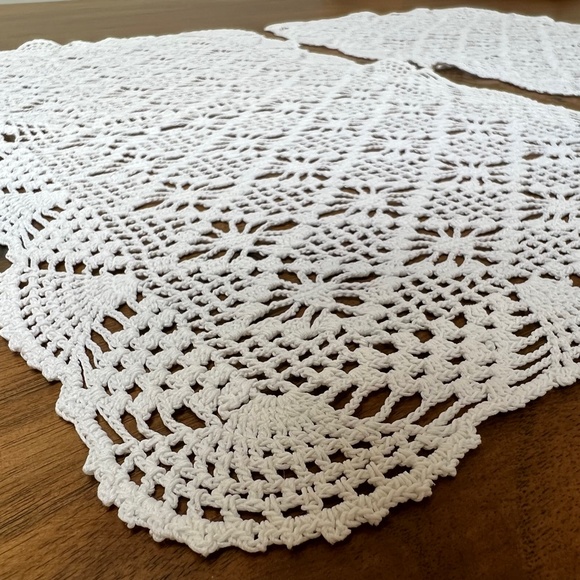 Set of 2 Rectangle White Cotton Knit Doily Tablecloth - Picture 10 of 10
